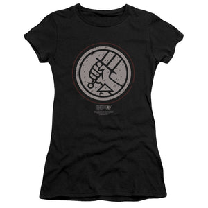 Hellboy II Mignola Style Logo Junior Sheer Cap Sleeve Womens T Shirt Black
