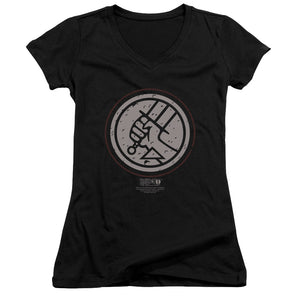 Hellboy II Mignola Style Logo Junior Sheer Cap Sleeve V-Neck Womens T Shirt Black