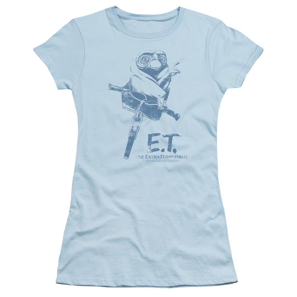 ET the Extra Terrestrial Bike Junior Sheer Cap Sleeve Womens T Shirt Light Blue