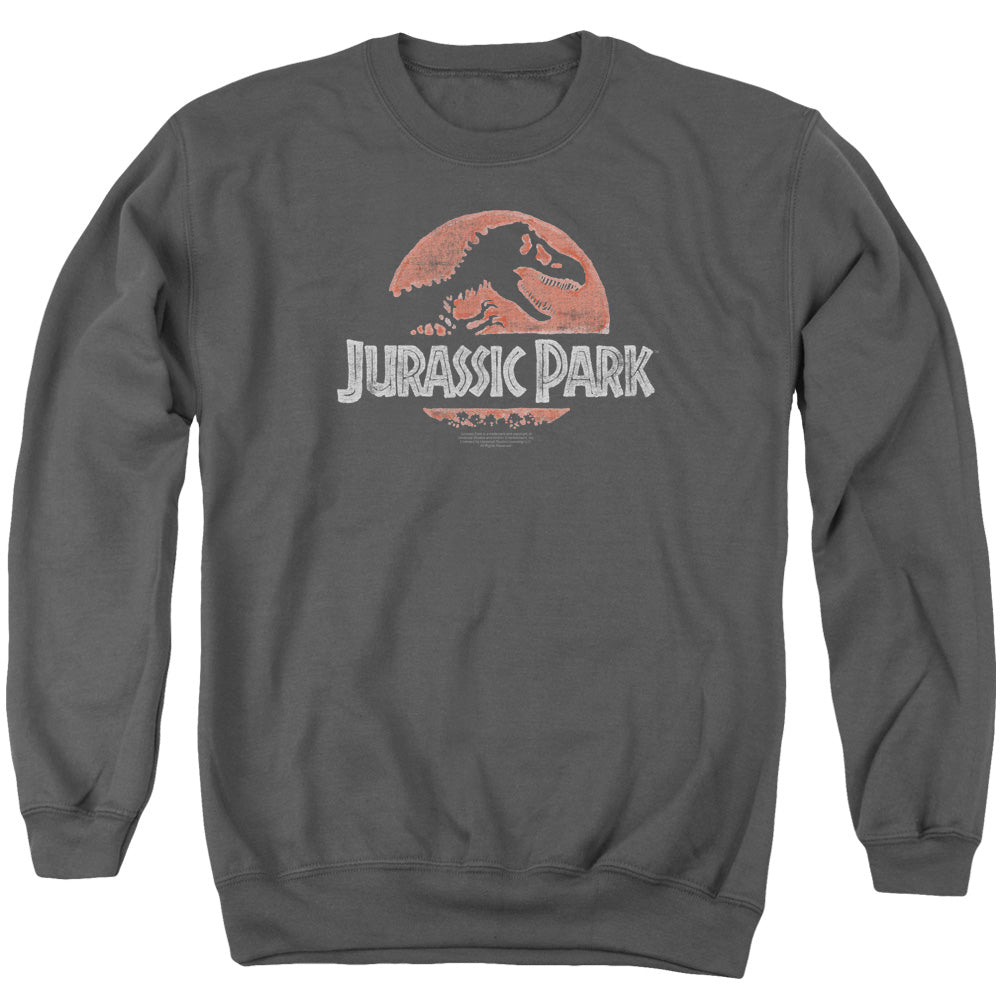 Jurassic Park Faded Logo Mens Crewneck Sweatshirt Charcoal