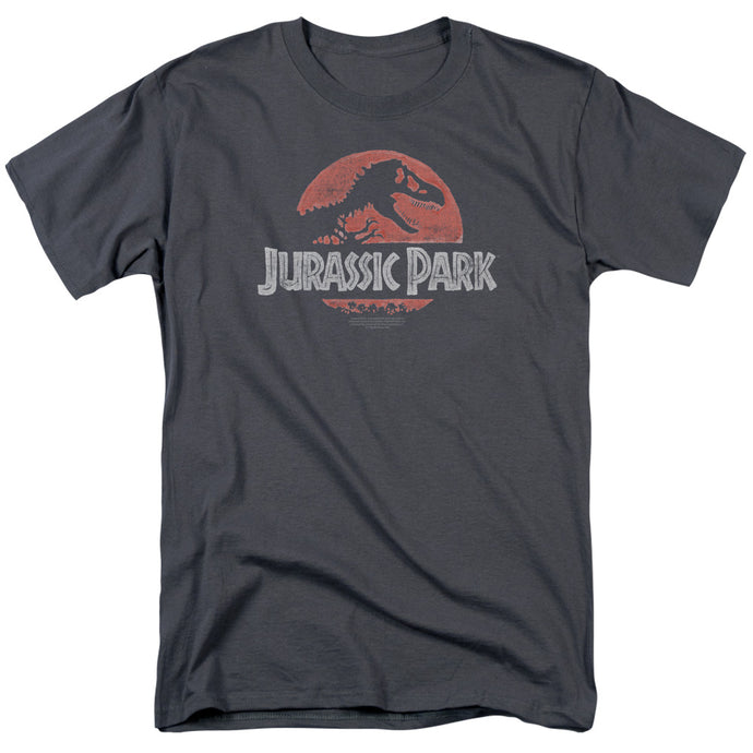 Jurassic Park Faded Logo Mens T Shirt Charcoal