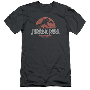 Jurassic Park Faded Logo Slim Fit Mens T Shirt Charcoal