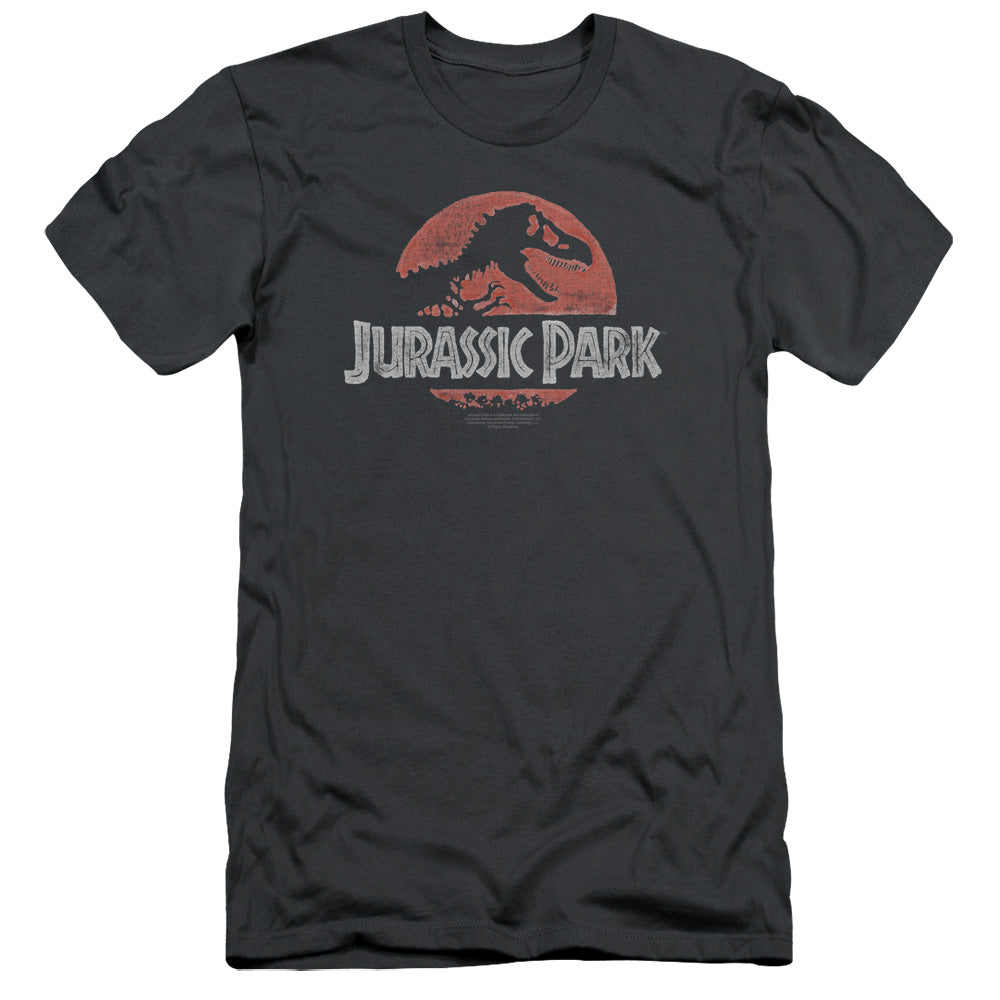 Jurassic Park Faded Logo Slim Fit Mens T Shirt Charcoal