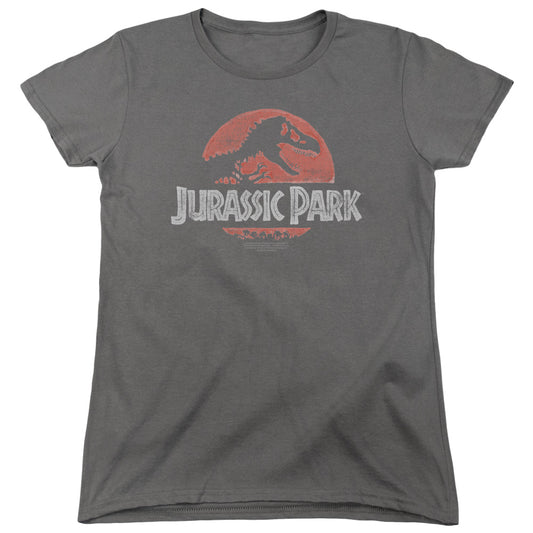 Jurassic Park Faded Logo Womens T Shirt Charcoal