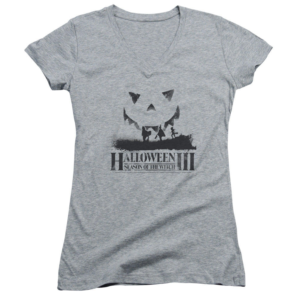 Halloween III Silhouette Junior Sheer Cap Sleeve V-Neck Womens T Shirt Athletic Heather