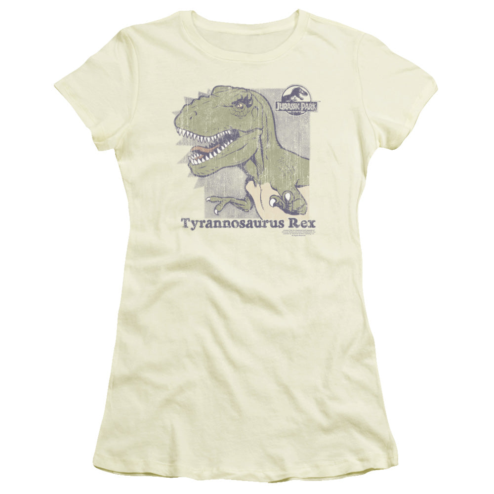 Jurassic Park Retro Rex Junior Sheer Cap Sleeve Womens T Shirt Cream