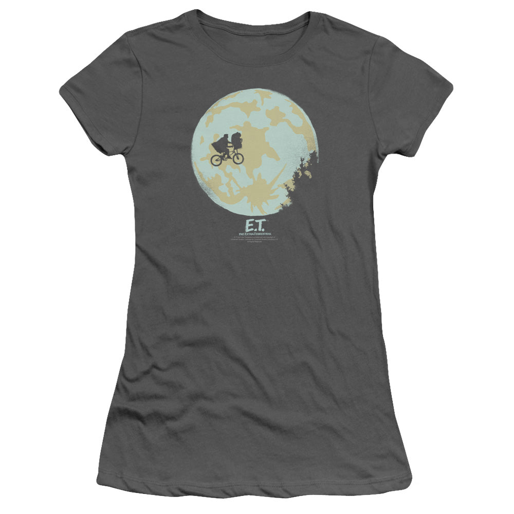 ET the Extra Terrestrial In The Moon Junior Sheer Cap Sleeve Womens T Shirt Charcoal