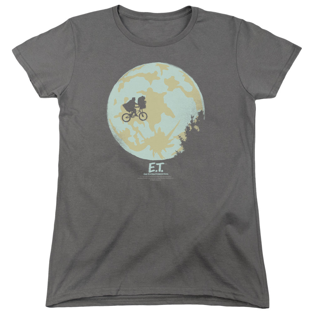 ET the Extra Terrestrial In The Moon Womens T Shirt Charcoal