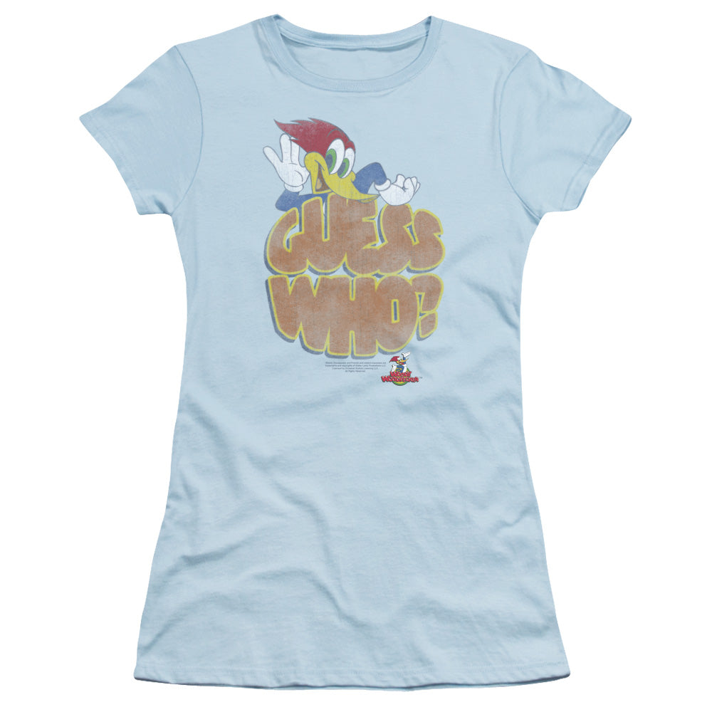 Woody Woodpecker Guess Who Junior Sheer Cap Sleeve Womens T Shirt Light Blue