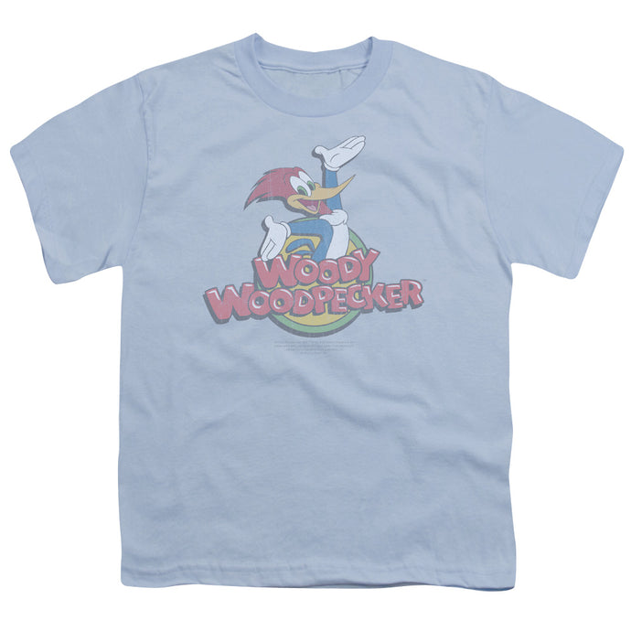 Woody Woodpecker Retro Fade Kids Youth T Shirt Light Blue