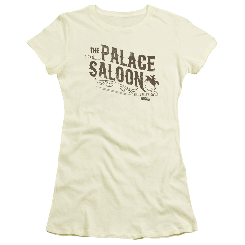 Back To The Future III Palace Saloon Junior Sheer Cap Sleeve Womens T Shirt Cream