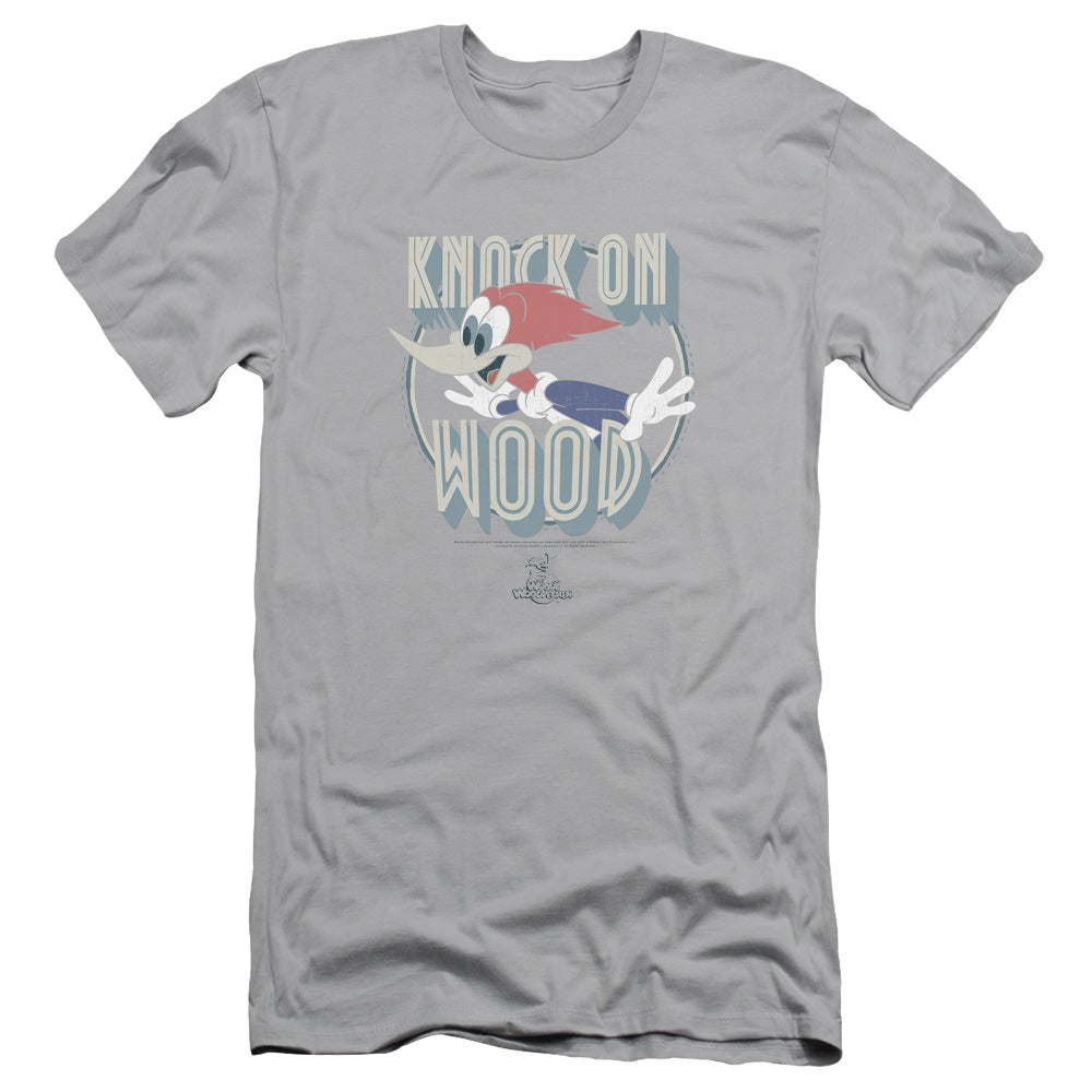 Woody Woodpecker Knock On Wood Slim Fit Mens T Shirt Silver