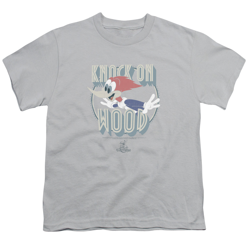 Woody Woodpecker Knock On Wood Kids Youth T Shirt Silver