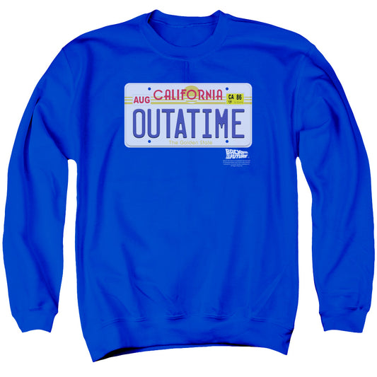 Back To The Future Outatime Plate Mens Crewneck Sweatshirt Royal Blue