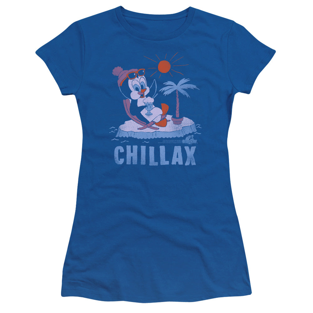 Chilly Willy Chillax Junior Sheer Cap Sleeve Womens T Shirt Royal Royal Blue