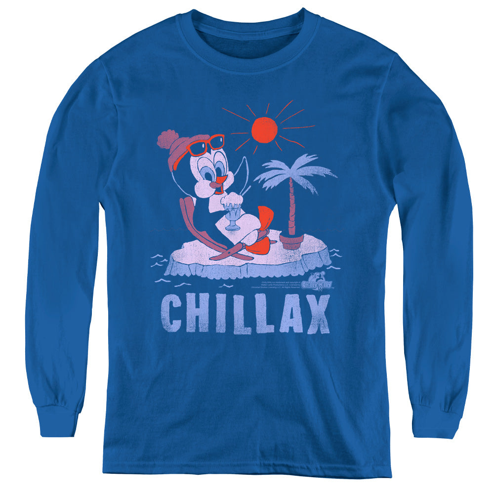 Chilly Willy Chillax Long Sleeve Kids Youth T Shirt Royal Royal Blue