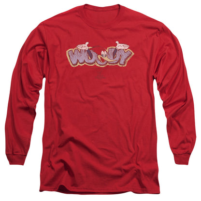 Woody Woodpecker Sketchy Bird Mens Long Sleeve Shirt Red