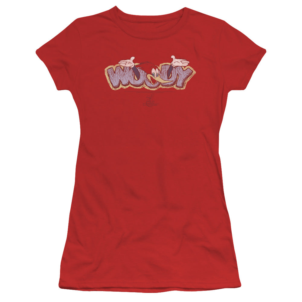 Woody Woodpecker Sketchy Bird Junior Sheer Cap Sleeve Womens T Shirt Red