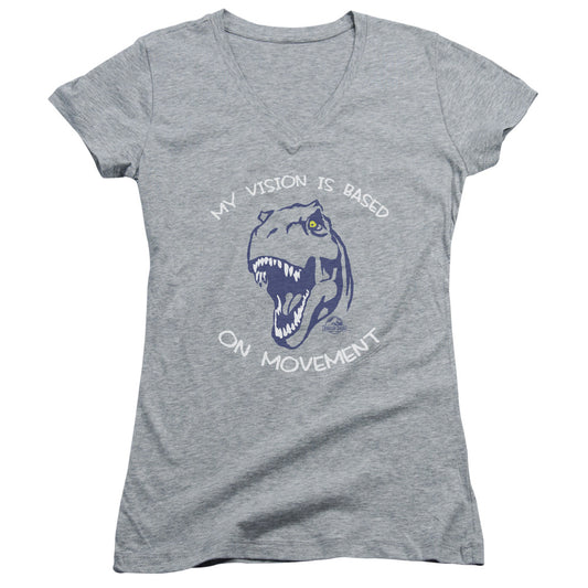 Jurassic Park My Vision Junior Sheer Cap Sleeve V-Neck Womens T Shirt Athletic Heather