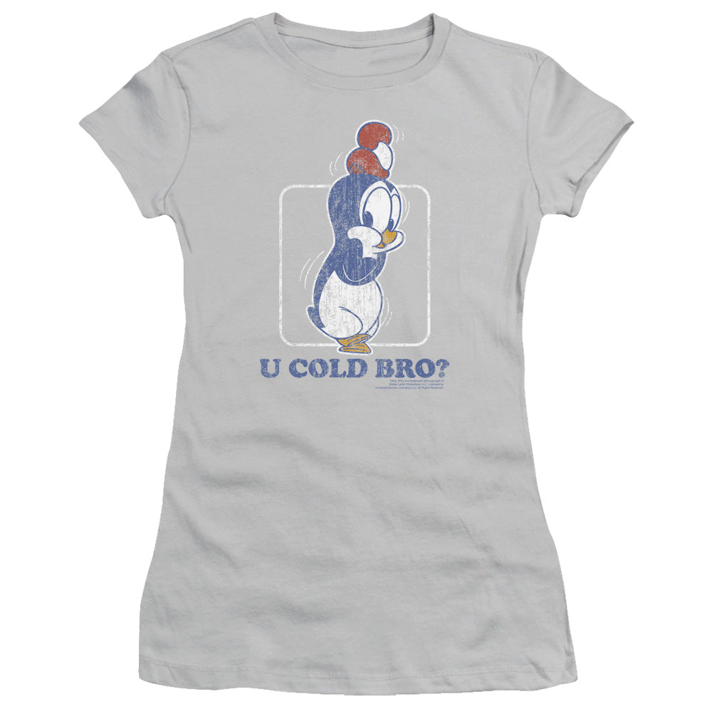 Chilly Willy U Cold Bro Junior Sheer Cap Sleeve Womens T Shirt Silver