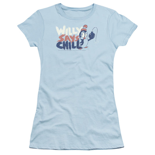 Chilly Willy I Say Chill Junior Sheer Cap Sleeve Womens T Shirt Light Blue