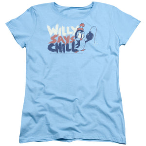 Chilly Willy I Say Chill Womens T Shirt Light Blue