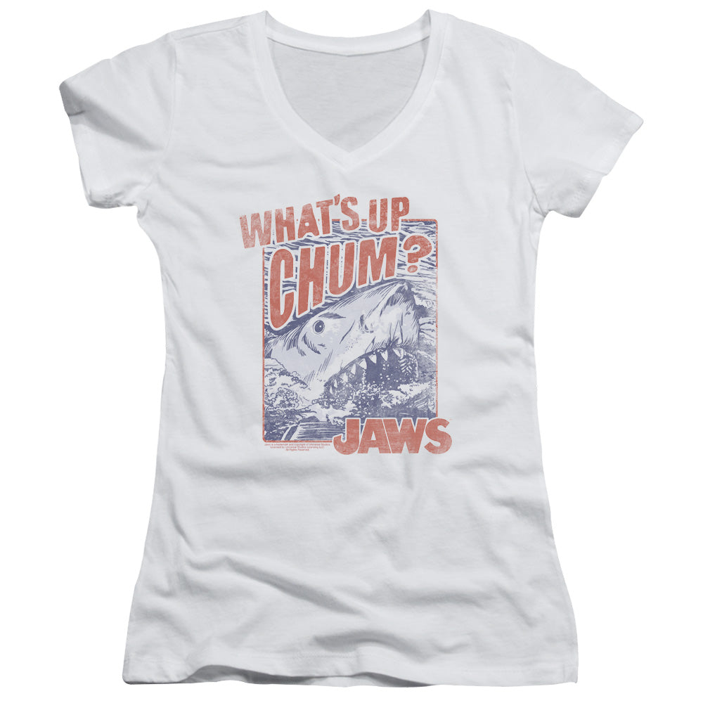 Jaws Chum Junior Sheer Cap Sleeve V-Neck Womens T Shirt White