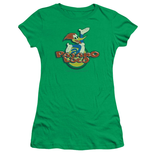 Woody Woodpecker Loco Junior Sheer Cap Sleeve Womens T Shirt Kelly Green