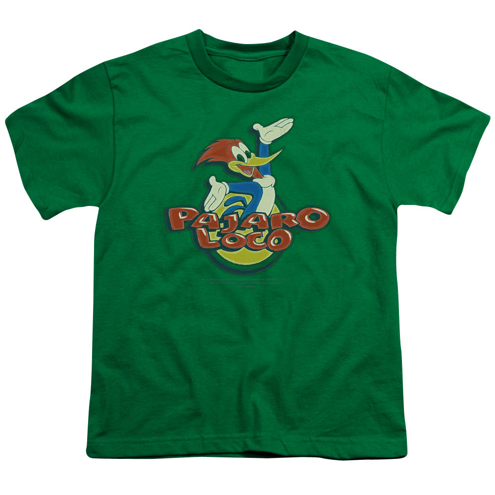 Woody Woodpecker Loco Kids Youth T Shirt Kelly Green