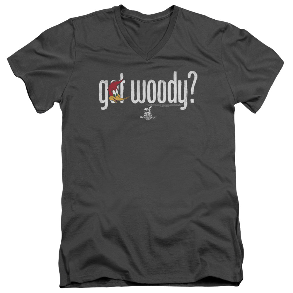 Woody Woodpecker Got Woody Mens Slim Fit V-Neck T Shirt Charcoal