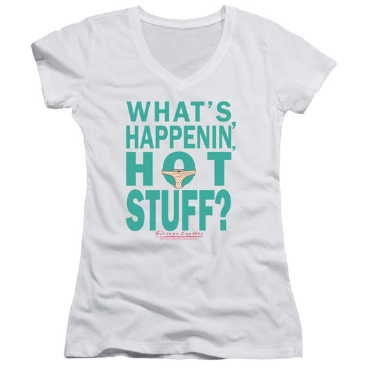 Breakfast Club What's Happenin' Junior Sheer Cap Sleeve V-Neck Womens T Shirt White