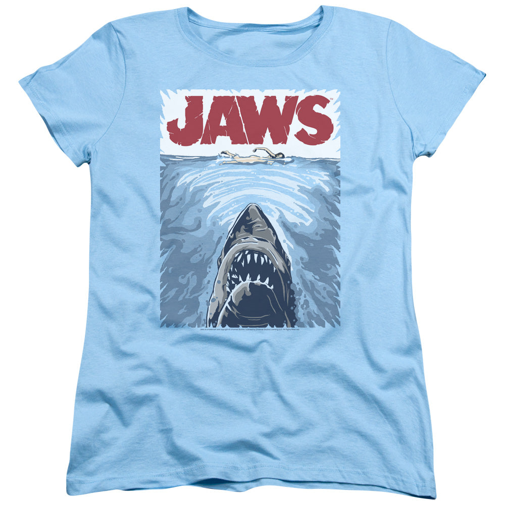 Jaws Graphic Poster Womens T Shirt Light Blue