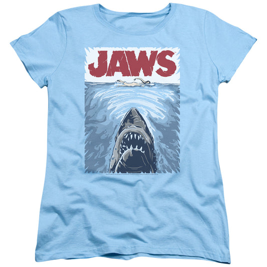 Jaws Graphic Poster Womens T Shirt Light Blue