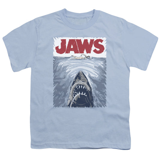 Jaws Graphic Poster Kids Youth T Shirt Light Blue