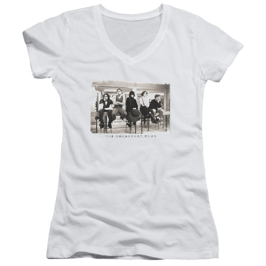 Breakfast Club Mugs Junior Sheer Cap Sleeve V-Neck Womens T Shirt White