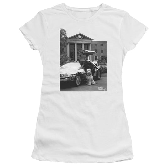 Back To The Future II Einstein Junior Sheer Cap Sleeve Womens T Shirt White