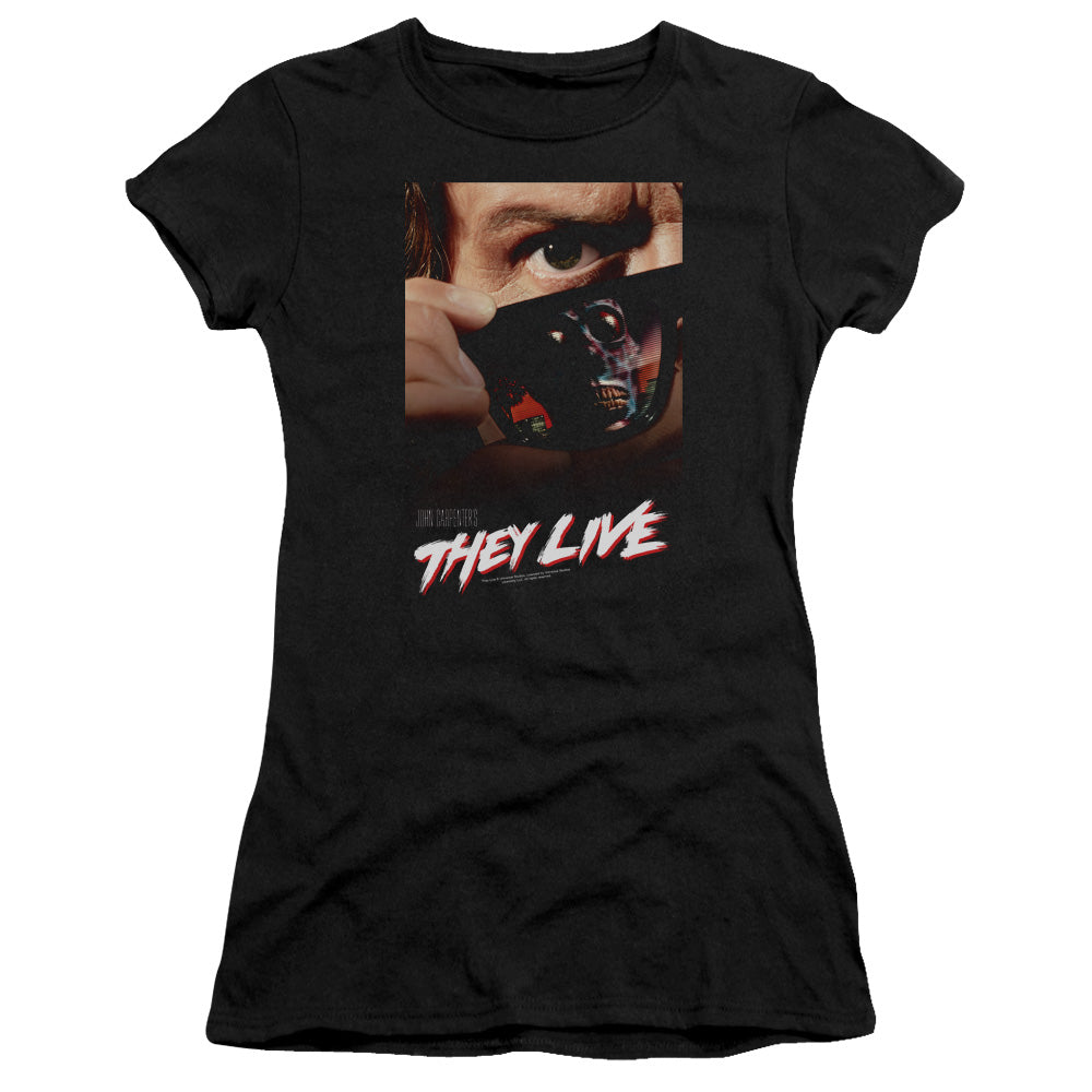 They Live Poster Junior Sheer Cap Sleeve Womens T Shirt Black