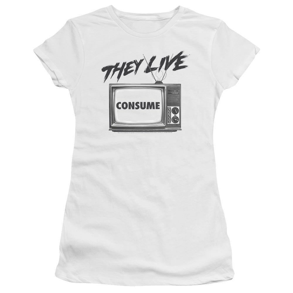 They Live Consume Junior Sheer Cap Sleeve Womens T Shirt White