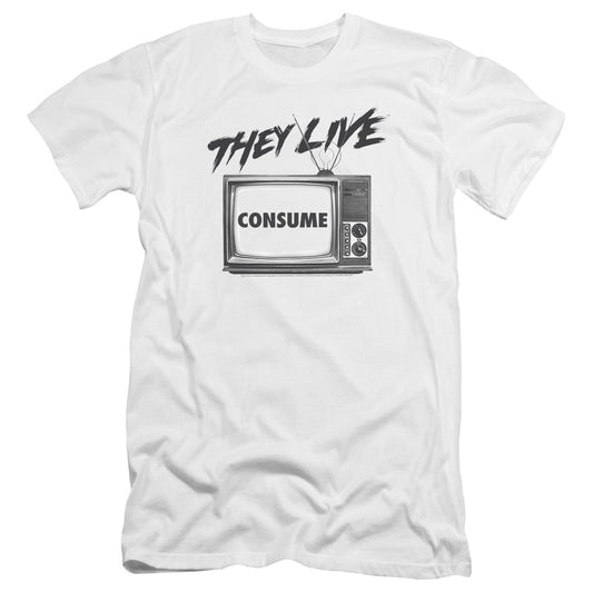 They Live Consume Premium Bella Canvas Slim Fit Mens T Shirt White