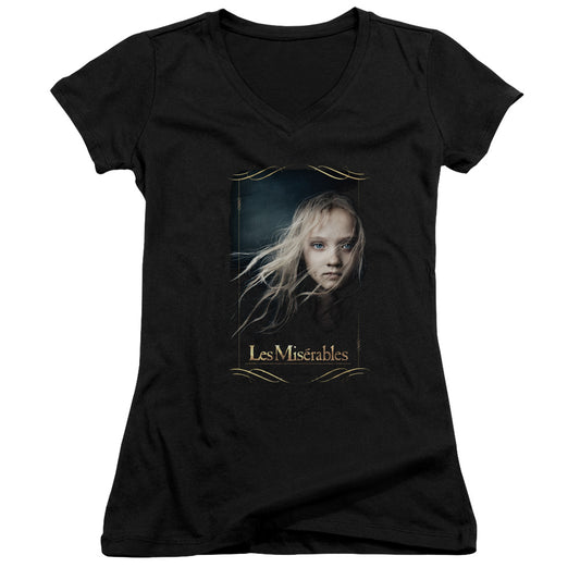 Les Miserables Cosette Junior Sheer Cap Sleeve V-Neck Womens T Shirt Black