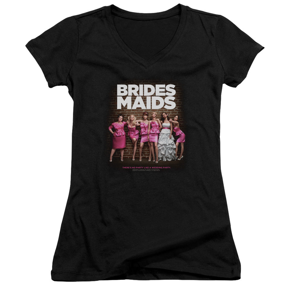 Bridesmaids Poster Junior Sheer Cap Sleeve V-Neck Womens T Shirt Black