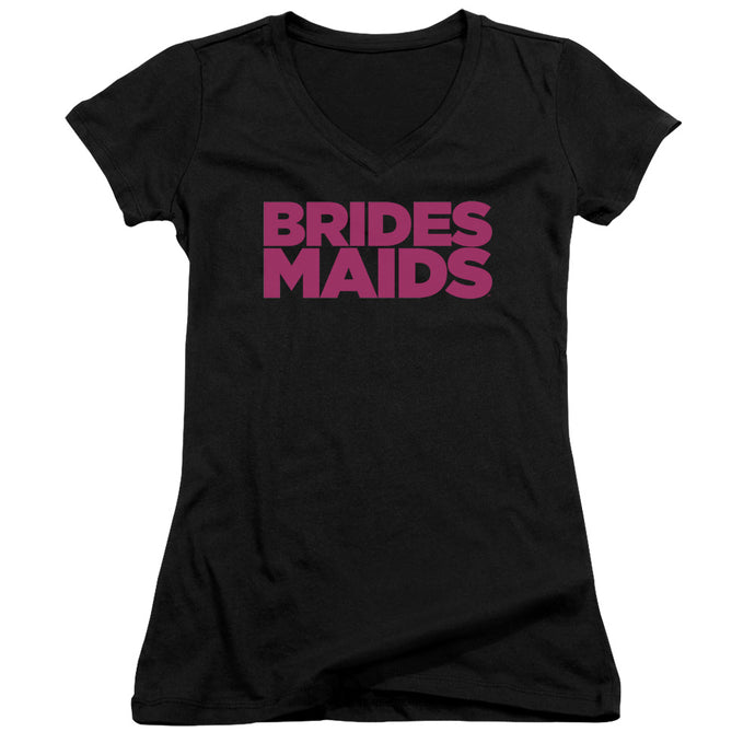 Bridesmaids Logo Junior Sheer Cap Sleeve V-Neck Womens T Shirt Black