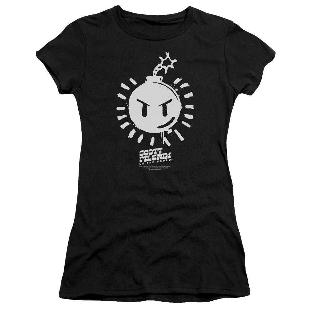 Scott Pilgrim Vs The World Sex Bob Omb Logo Junior Sheer Cap Sleeve Womens T Shirt Black