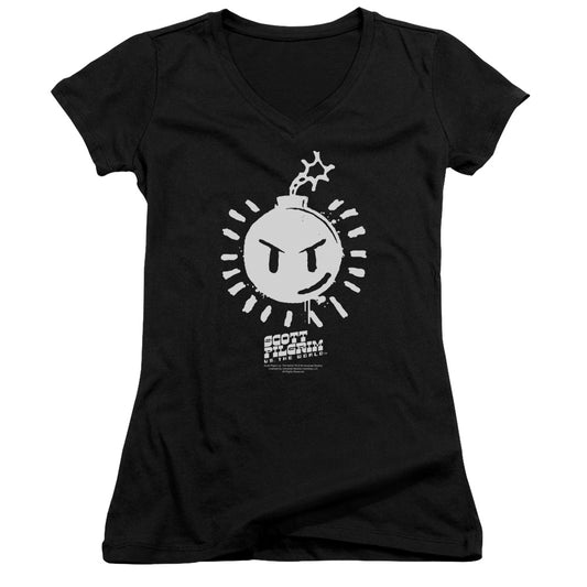 Scott Pilgrim Vs The World Sex Bob Omb Logo Junior Sheer Cap Sleeve V-Neck Womens T Shirt Black