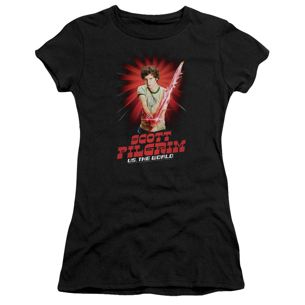 Scott Pilgrim Vs The World Super Sword Junior Sheer Cap Sleeve Womens T Shirt Black