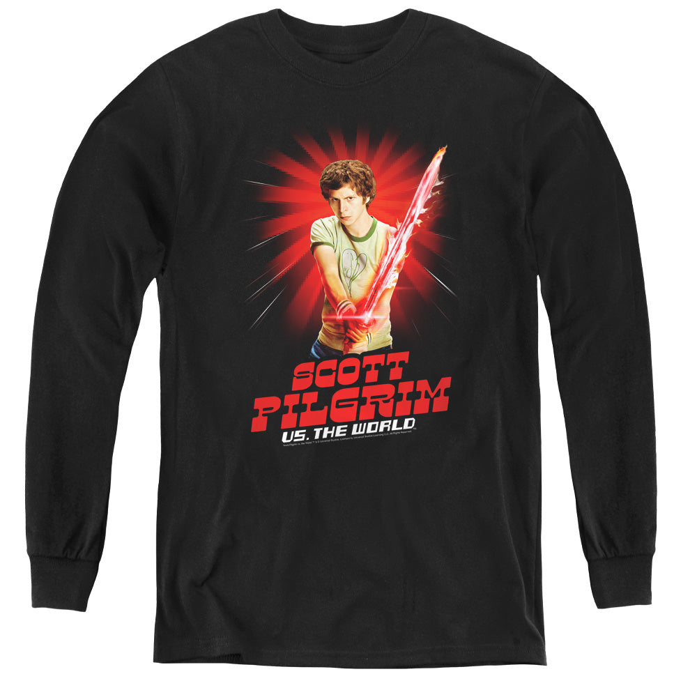 Scott Pilgrim Vs The World Super Sword Long Sleeve Kids Youth T Shirt Black