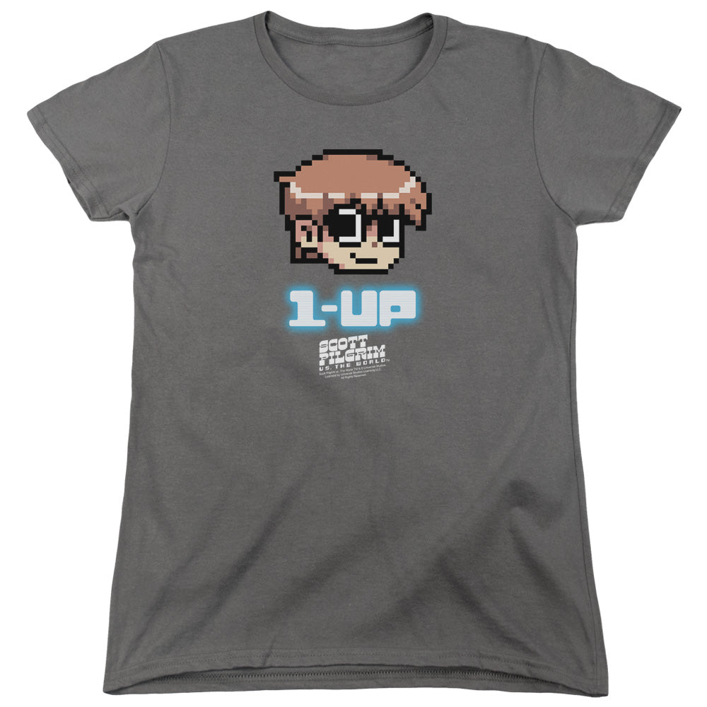 Scott Pilgrim Vs The World 1 Up Womens T Shirt Charcoal