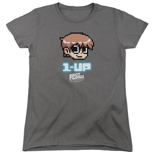 Scott Pilgrim Vs The World 1 Up Womens T Shirt Charcoal