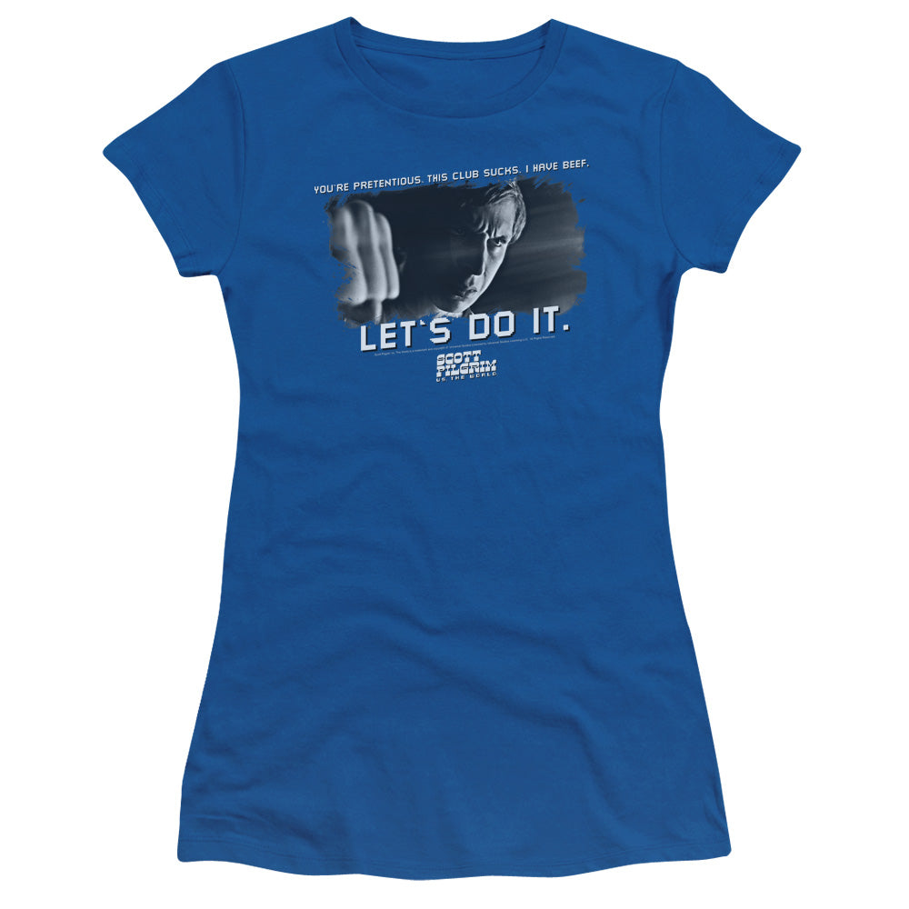 Scott Pilgrim Vs The World Beef Junior Sheer Cap Sleeve Womens T Shirt Royal Blue