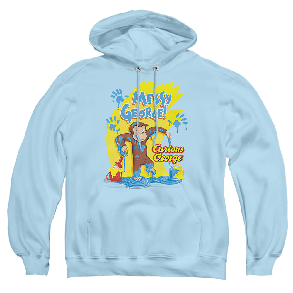 Curious George Messy George Mens Hoodie Light Blue Light Blue Officially Licensed